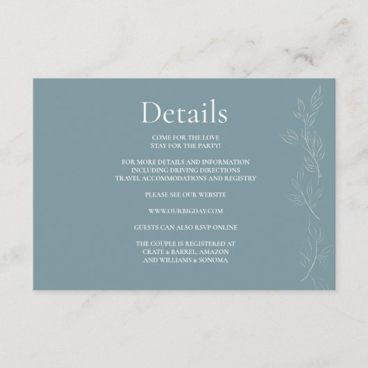 Elegant lichtblauw blad Enclosure Kaart Details (Voorkant)