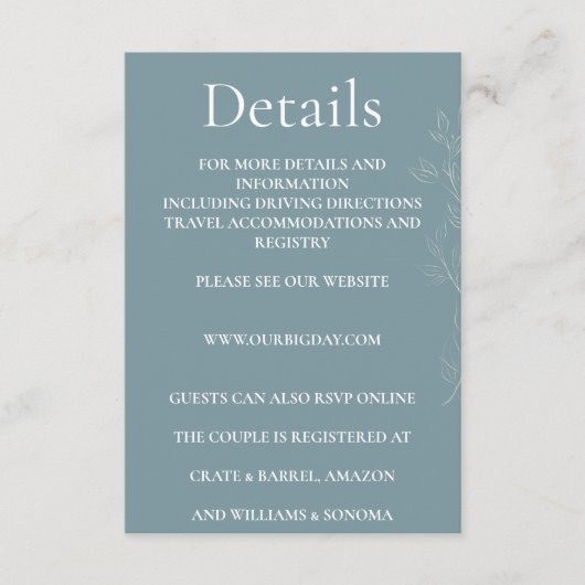 Elegant lichtblauw blad Enclosure Kaart Details (Voorkant)