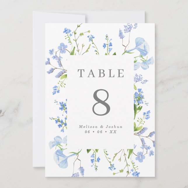 Elegant Lichtblauw Bloemen Lijst Bruiloft (5x7) (Voorkant)