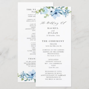 Elegant lichtblauw bloemenbruiloft programma programmakaart