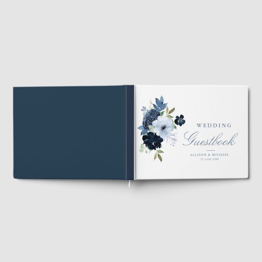 Elegant lichtblauw bloemenmarine bruiloft gastenbo gastenboek (Volledig)