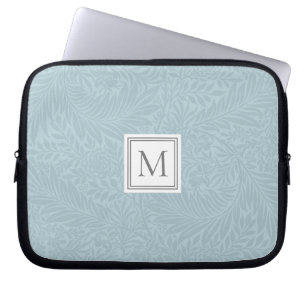 Elegant Lichtblauw Bloemmotief Botanisch Monogram Laptop Sleeve