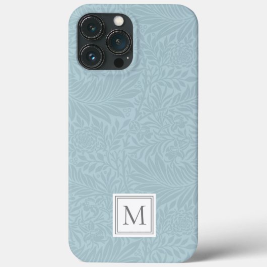 Elegant Lichtblauw Bloemmotief Botanische Monogram Case-Mate iPhone Case (Achterkant)
