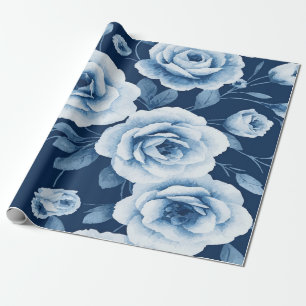 Elegant lichtblauw bloempatroon op diepe blauwe ac cadeaupapier