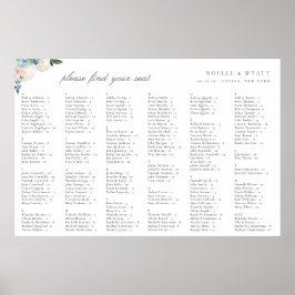 Elegant lichtblauw botanisch zitplan voor de bruil poster