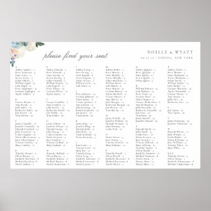 Elegant lichtblauw botanisch zitplan voor de bruil poster