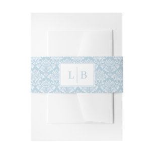 Elegant Lichtblauw Damast Monogram Uitnodigingen Wikkel