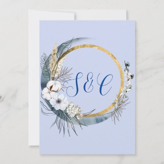 Elegant, lichtblauw en marine, maan Handfasting Kaart (Achterkant)