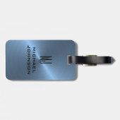 Elegant lichtblauw geborsteld metallisch monogramm bagagelabel (Achterkant horizontaal)