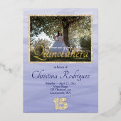 Elegant Lichtblauw, Gouden Glitter 15 Quinceanera Folie Uitnodiging (Voorkant)