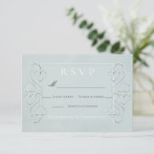 Elegant Lichtblauw Huwelijks RSVP Menu Keuzes Kaart (Staand voorkant)