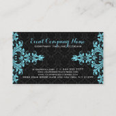 Elegant Lichtblauw Kant Zwart Damasks Visitekaartje (Achterkant)