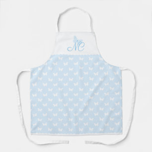 Elegant lichtblauw monogram vlinderpatroon schort