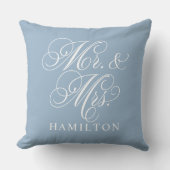 Elegant lichtblauw 'Mr. en Mrs.'-huwelijk in scrip Kussen (Voorkant)