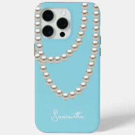 Elegant lichtblauw Pearl ketting iPhone 15 Pro Max Hoesje