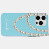 Elegant lichtblauw Pearl ketting Case-Mate iPhone Case (Achterkant (horizontaal))