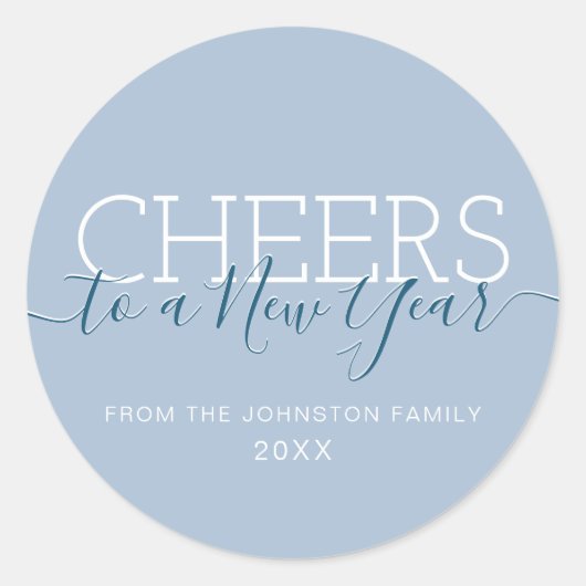 Elegant lichtblauw Proost op een nieuw jaar Ronde Sticker (Voorkant)