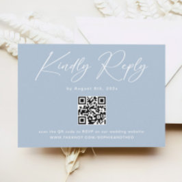 Elegant Lichtblauw QR Code Bruiloft RSVP Informatiekaartje