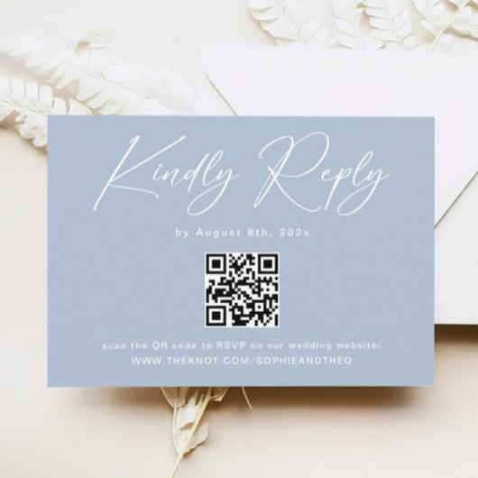 Elegant Lichtblauw QR Code Bruiloft RSVP Informatiekaartje