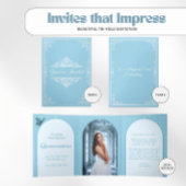 Elegant lichtblauw Quinceañera - Aangepaste foto Drieluik Uitnodiging