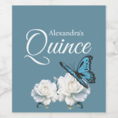 Elegant lichtblauw Quinceañera - Butterfly Custom Wijn Etiket (Enkel label)