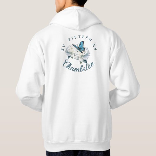 Elegant lichtblauw Quinceañera - Chambelán Custom Hoodie (Achterkant)