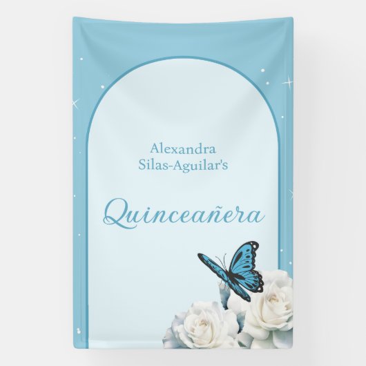 Elegant lichtblauw Quinceañera - welkomstborden Spandoek (Verticaal)