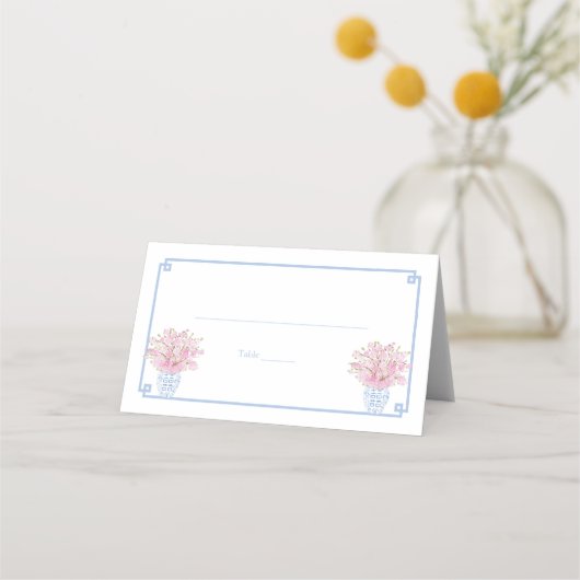 Elegant Lichtblauw Roze Chinoserie Dames Luncheon Plaatskaartje (Voorkant)