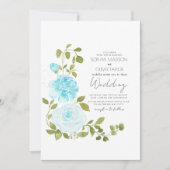 Elegant Lichtblauw Rozen Bloemen Botanisch Kaart (Voorkant)