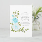 Elegant Lichtblauw Rozen Bloemen Botanisch Kaart (Staand voorkant)