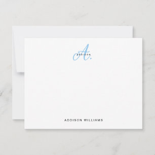 Elegant Lichtblauw Script Monogram Notitiekaartje