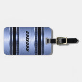 Elegant Lichtblauw Slick Faux Metallic Stripes Bagagelabel (Voorkant horizontaal)