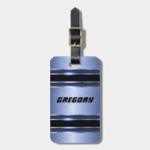 Elegant Lichtblauw Slick Faux Metallic Stripes Bagagelabel (Voorkant verticaal)