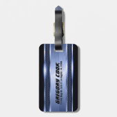 Elegant Lichtblauw Slick Faux Metallic Stripes Bagagelabel (Achterkant verticaal)