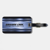 Elegant Lichtblauw Slick Faux Metallic Stripes Bagagelabel (Achterkant horizontaal)