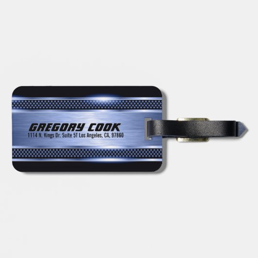 Elegant Lichtblauw Slick Faux Metallic Stripes Bagagelabel (Achterkant horizontaal)