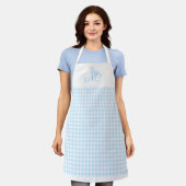 Elegant lichtblauw vlindermonogram Gingham Schort (Gedragen)
