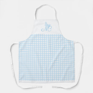 Elegant lichtblauw vlindermonogram Gingham Schort