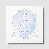 Elegant Lichtblauw Waterverf Crest doop Gastenboek (Voorkant)