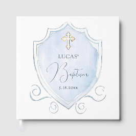 Elegant Lichtblauw Waterverf Crest doop Gastenboek