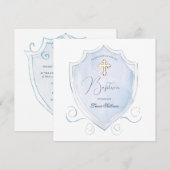 Elegant Lichtblauw Waterverf Crest doop Kaart (Voorkant / Achterkant)