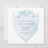 Elegant Lichtblauw Waterverf Crest doop Kaart (Achterkant)