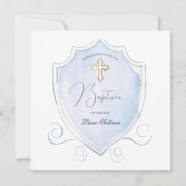 Elegant Lichtblauw Waterverf Crest doop Kaart