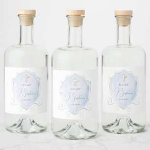 Elegant Lichtblauw Waterverf Crest doop Likeurfles Etiket