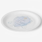 Elegant Lichtblauw Waterverf Crest doop Papieren Bordje (Gekanteld)