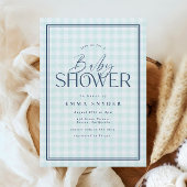 Elegant Lichtblauw Wit Gingham Boy Baby shower Kaart