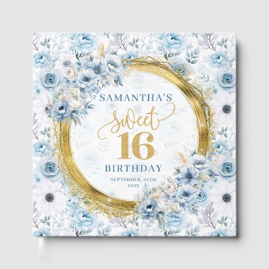 Elegant lichtblauw zoet zestien gastenboek cadeau (Voorkant)