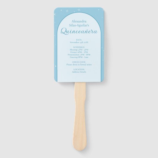 Elegant Lichtblauwe Quinceañera - Fotoprogramma Handwaaier (Voorkant)