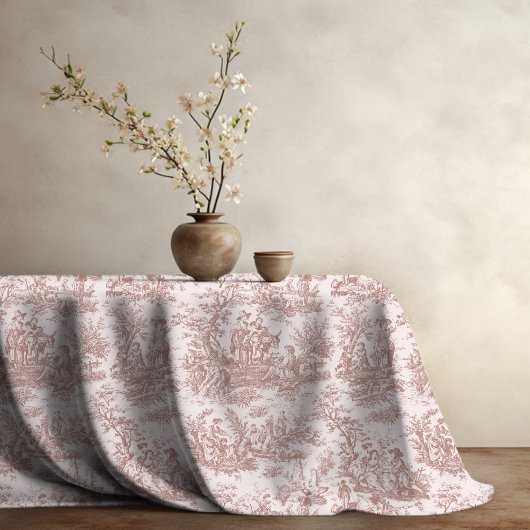 Elegant  lichtbruin toile de jouy bedrukt tafelkleed