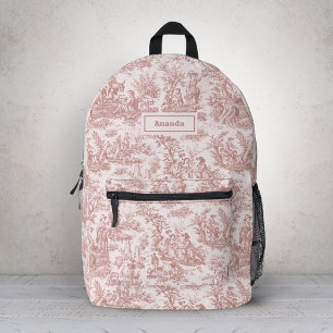 Elegant  lichtbruin toile de jouy bedrukte rugzak